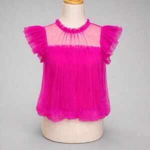 Vibrant Fuchsia Ruffle Sleeve Blouse